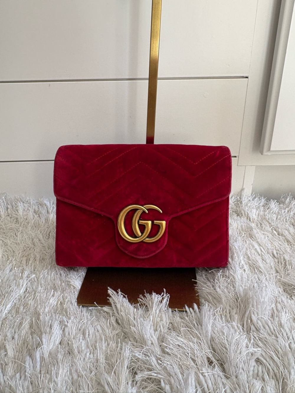 Gucci Crimson Velvet GG Marmont Shoulder Bag